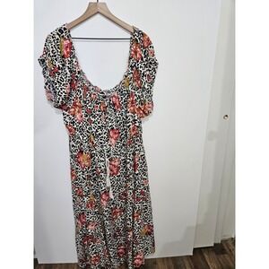 Torrid‎ Womens Floral Leopard Print Rayon Midi Dress Short Sleeve Size 4 Plus
